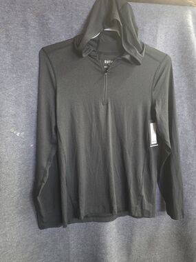 RHONE Black Men's Lightweight Hooded Half-Zip Shirt